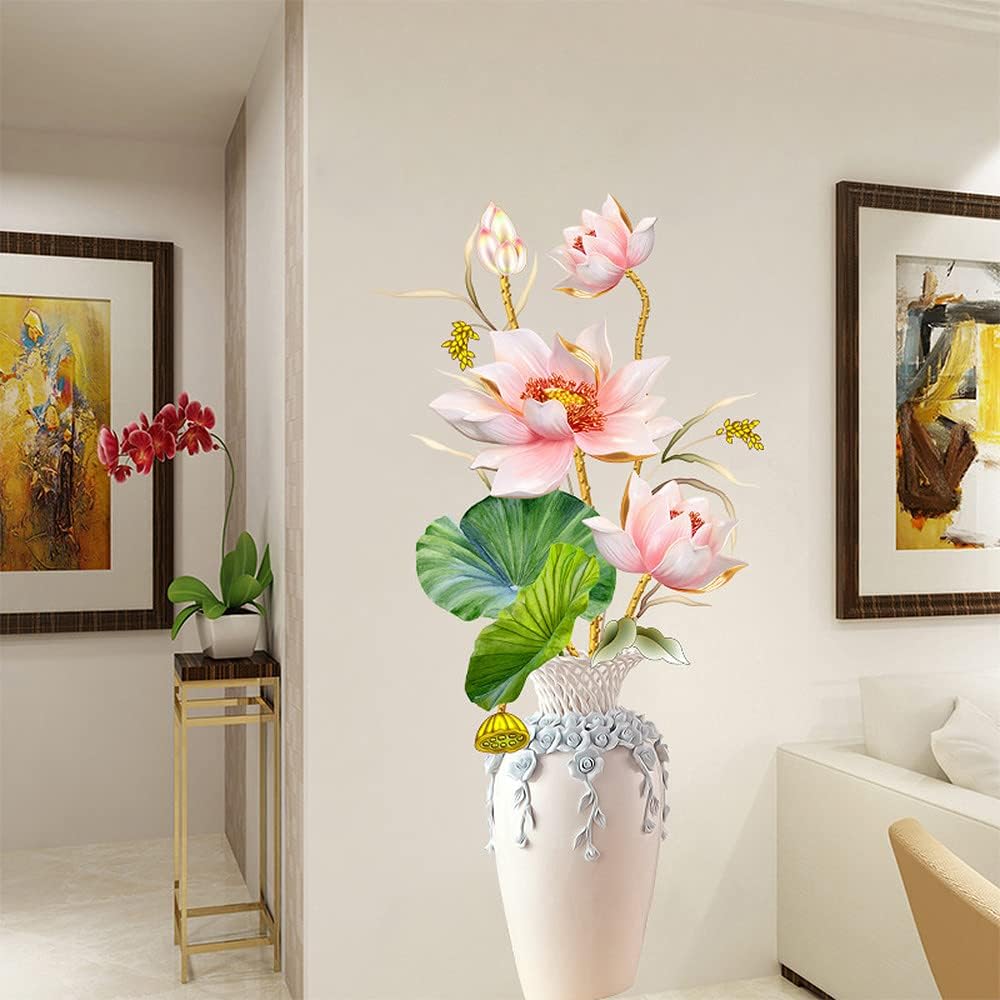 Pink Lotus Vase Wall Stickers Living Room