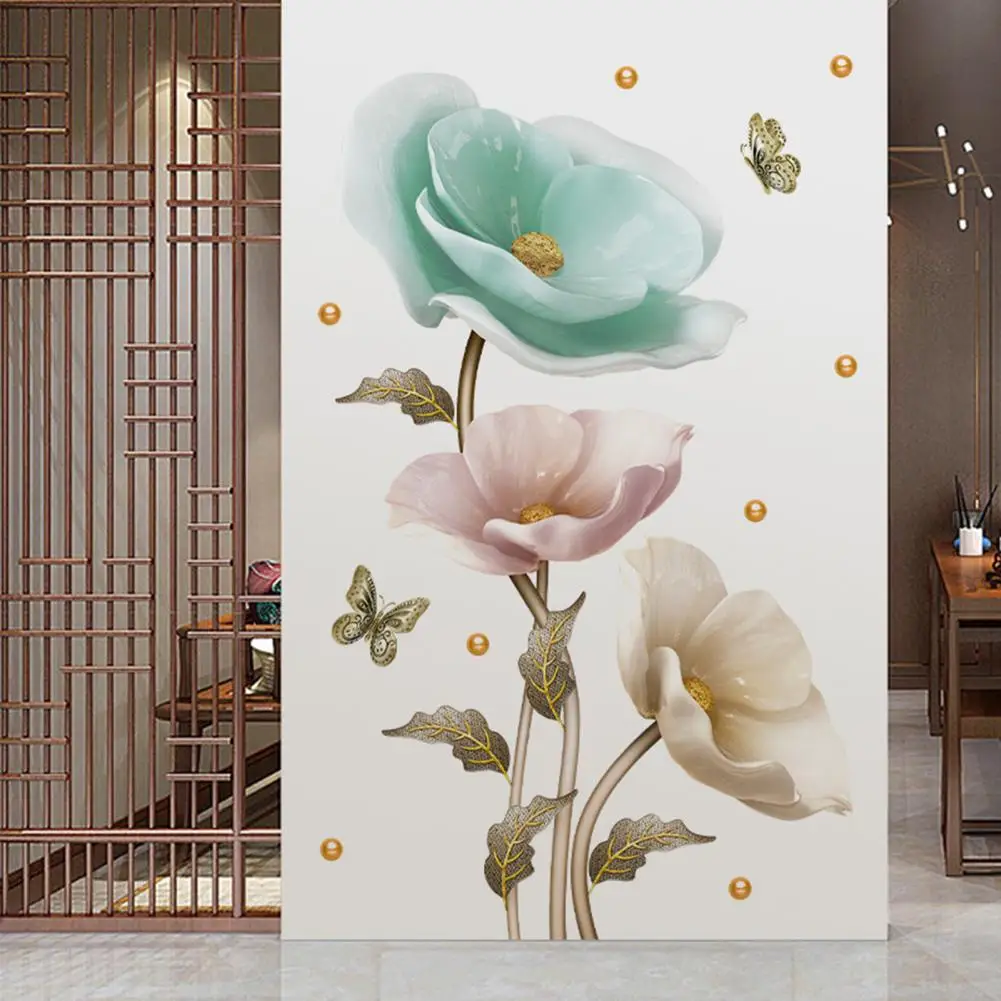 Elegant Orchid Plant Wall Stickers Durable PVC Material Easy to Clean High-Adhesive